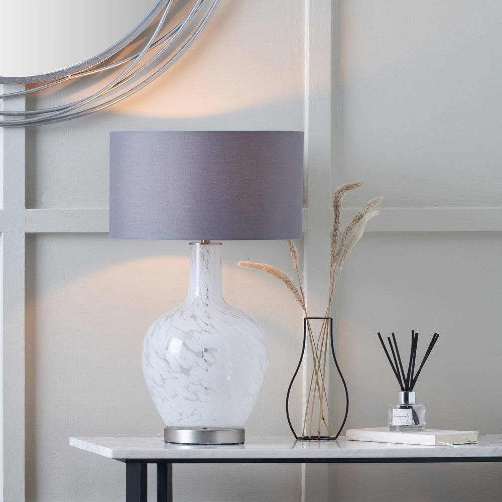 Pacific Lifestyle Aurora Grey Cotton Shade Speckled White Glass Table Lamp Image 2