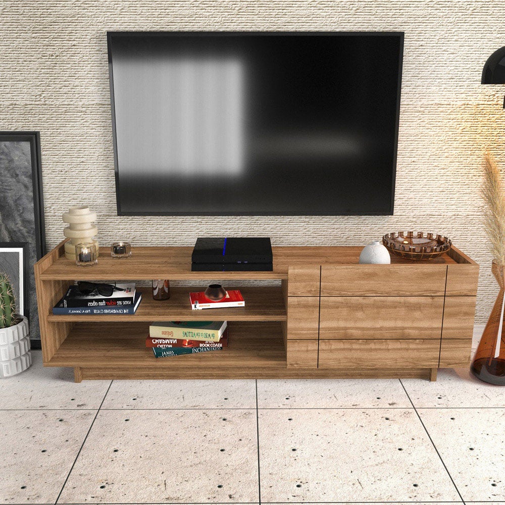 Decorotika Valantina Single Door 2 Shelf Walnut TV Unit Image 4