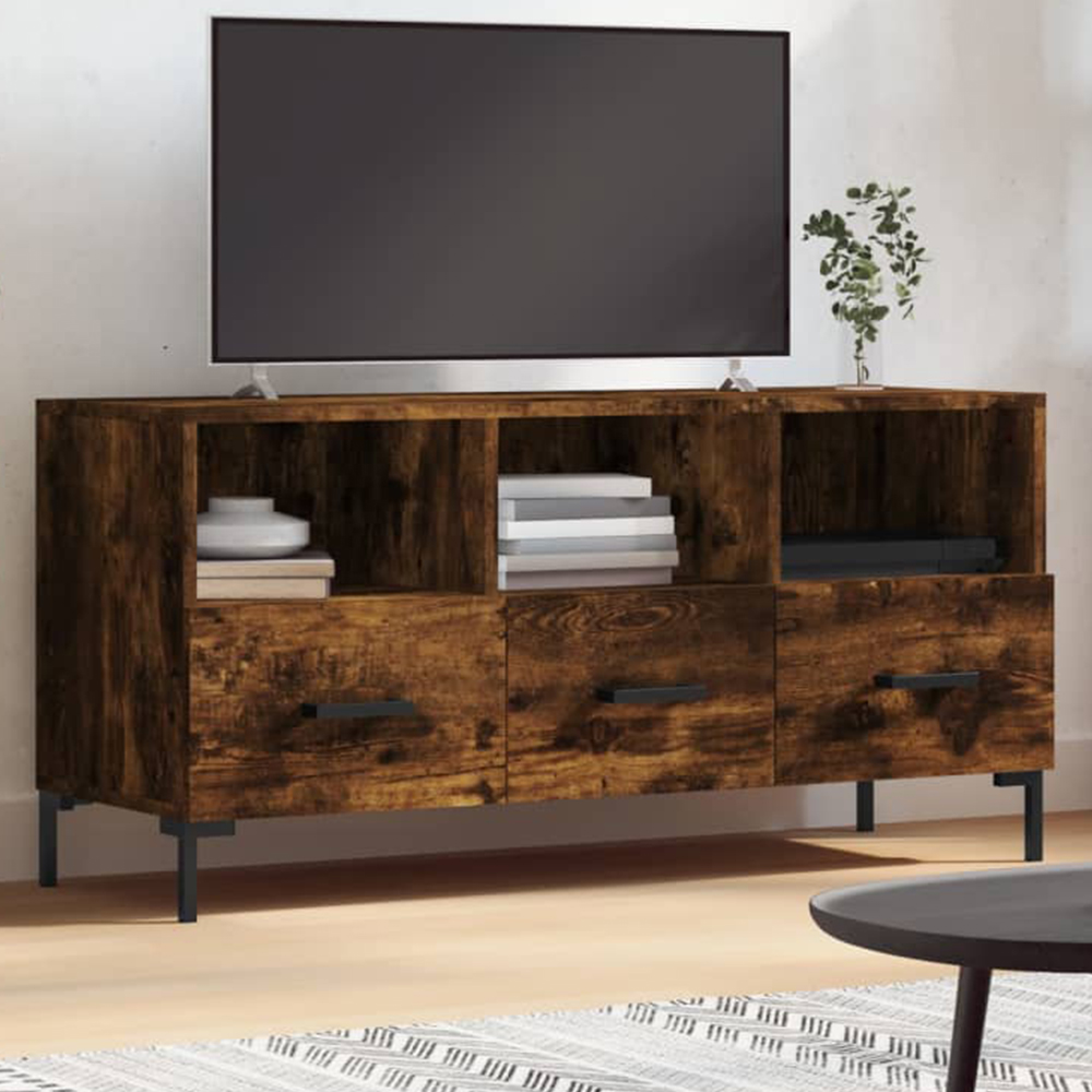 vidaXL 3 Drawer 3 Open Shelf Smoked Oak TV Cabinet Image 1