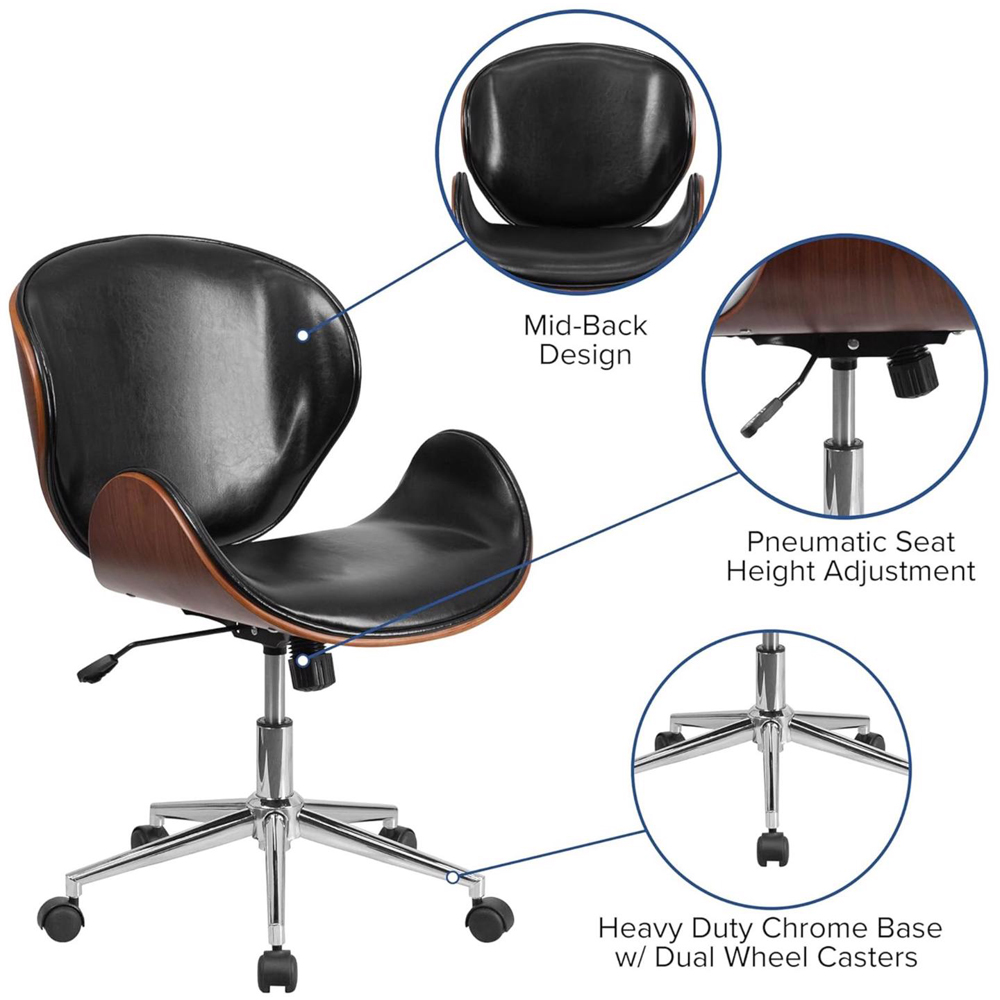 FWStyle Black and Walnut Faux Leather Armless Office Chair Image 5