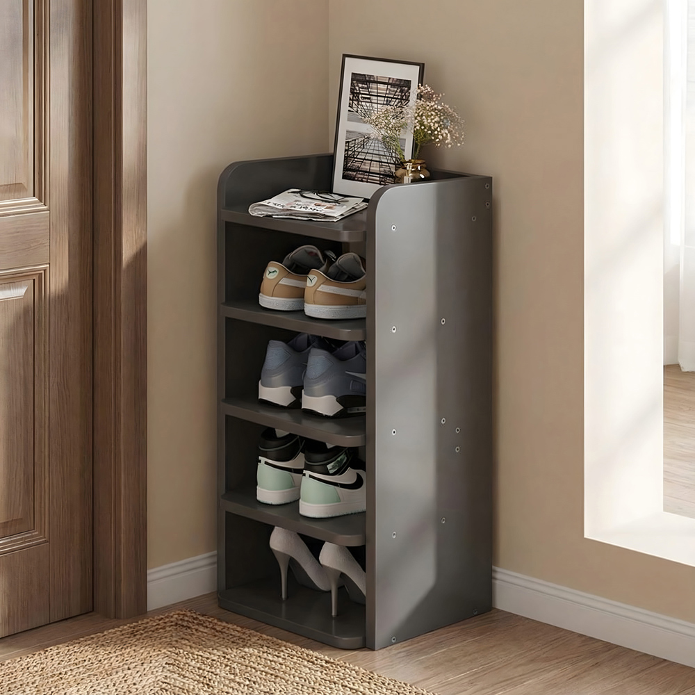 Living and Home 5 Shelf Black Shoe Rack with Raised Guardrail Image 5