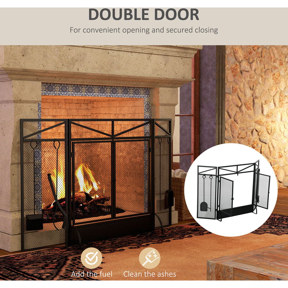 HOMCOM 3 Panel Black Mesh Fireplace Screen with Hooks Image 6