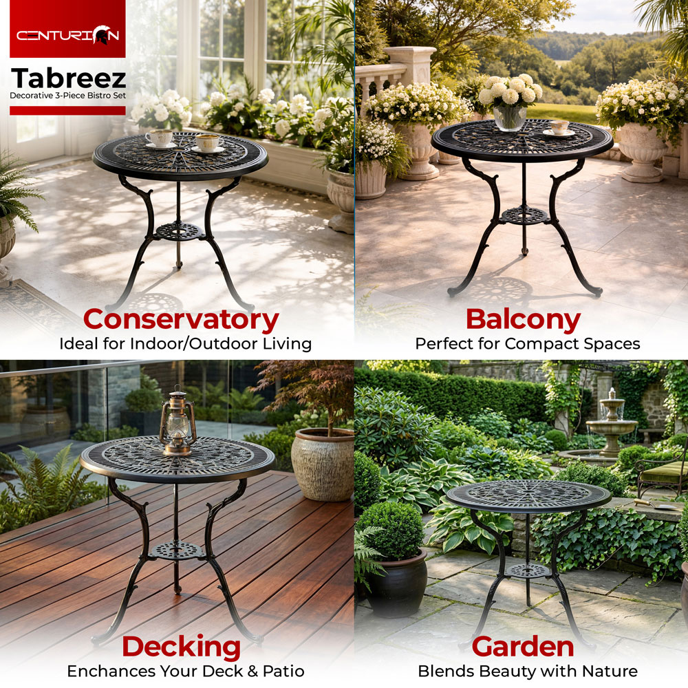 Centurion Tabreez 2 Seater Black Round Garden Bistro Table with Parasol Hole Image 5