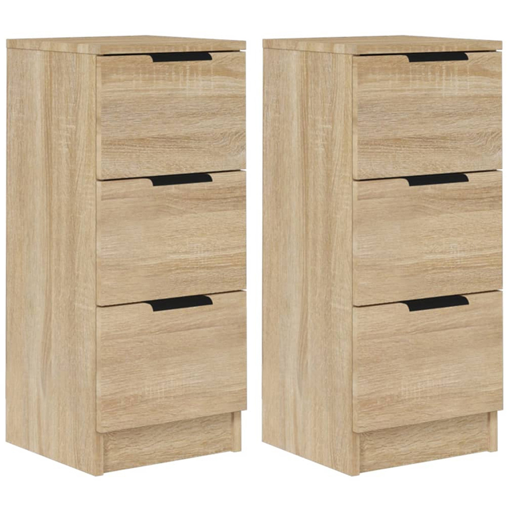vidaXL 3 Drawer Sonoma Oak Sideboard Set of 2 Image 2