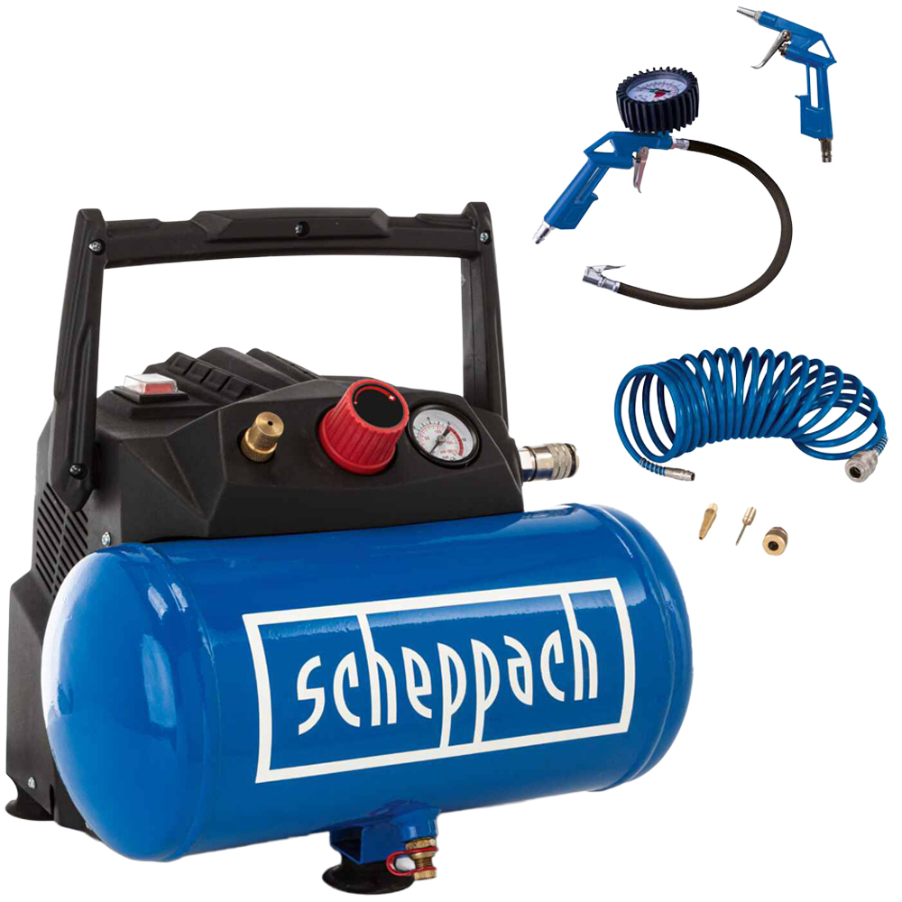 Scheppach HC06 6L Electric Air Compressor with 5m Hose and Accessory Kit 1200W Image 1