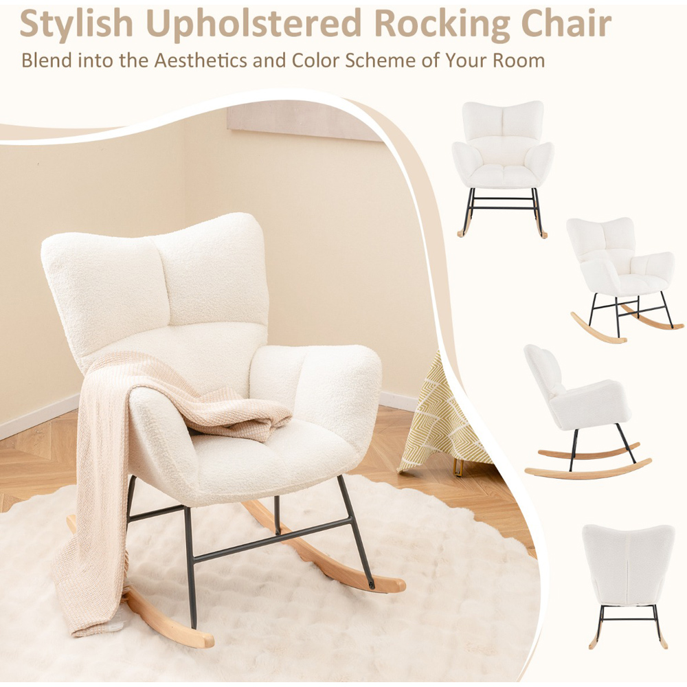 Costway Beige Nursery Rocking Chair with Comfy Backrest and Armrest Image 7