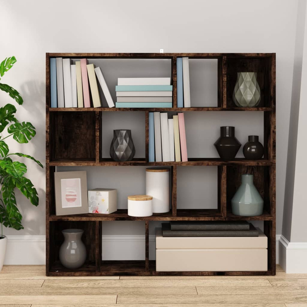vidaXL 12 Shelf Smoked Oak Bookcase Image 6