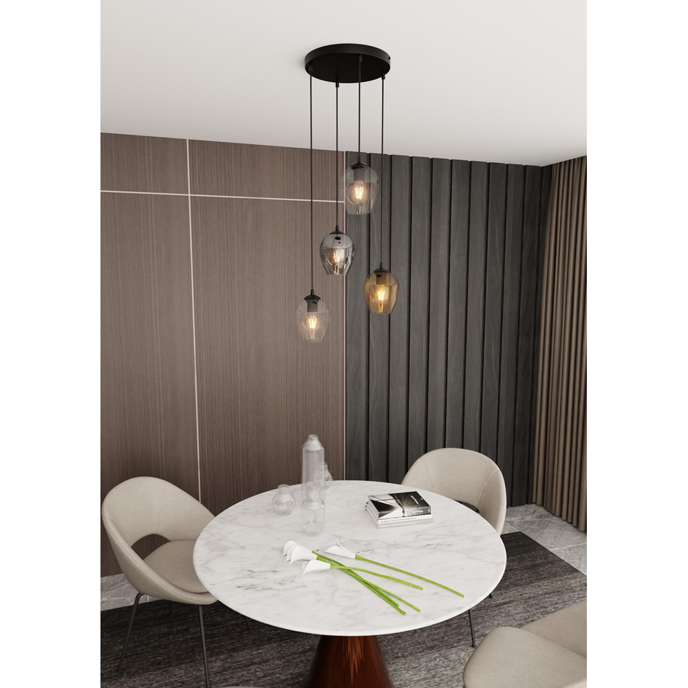 Emibig Istar Prem 4 Light Transparent Graphite and Amber Shade Black E27 Ceiling Pendant Light Image 7