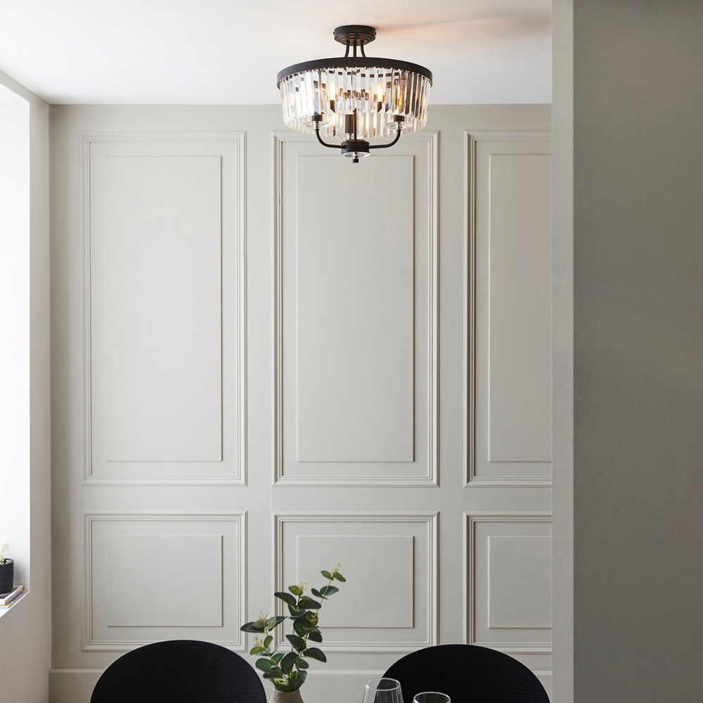 Merano Ascoli Matt Black Cut Glass Multi Arm Semi Flush Ceiling Lamp Image 7
