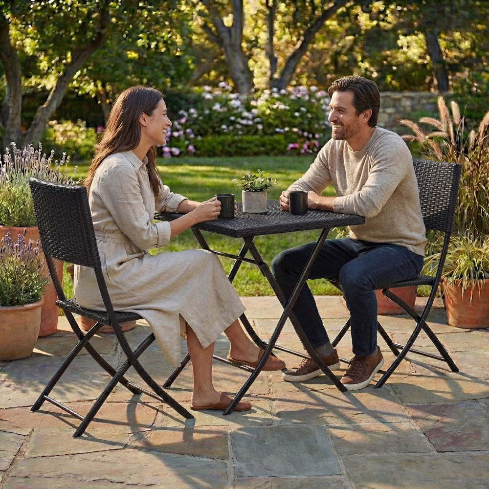 GARDEN VIDA Capri Rattan Effect 2 Seater Bistro Set Black Image 3