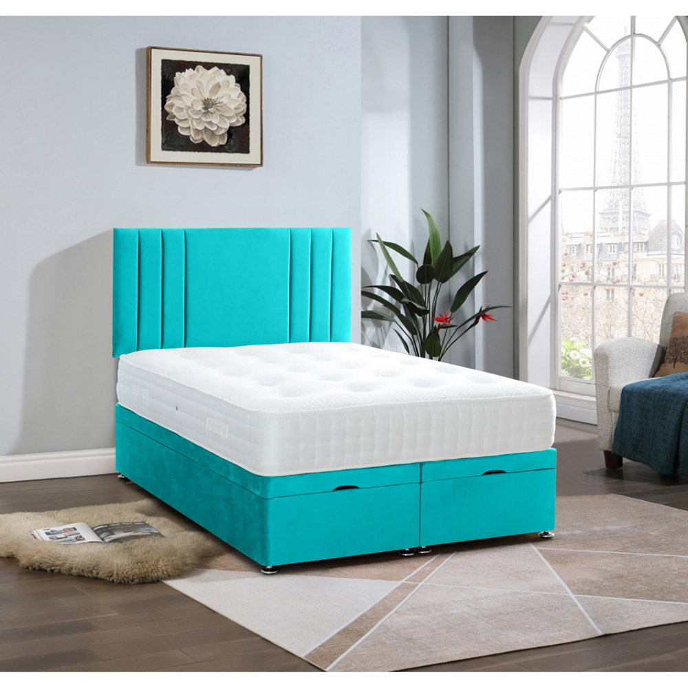 Eleganza Home Slumberlyn Double Teal Plush Divan Ottoman Bed with Lined Headboard Image 2