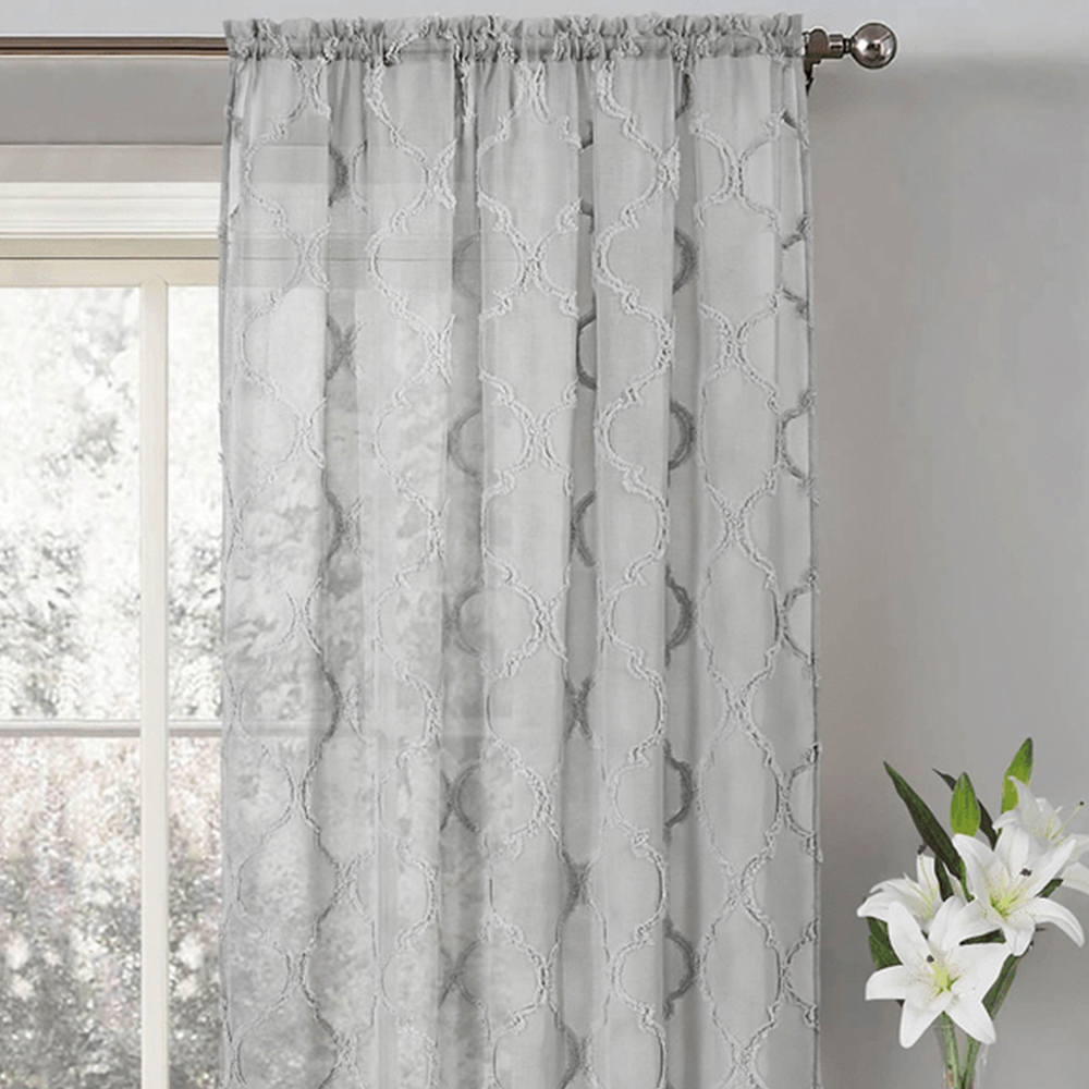 Velosso Tufted Grey Mariella Sheer Voile Panel Curtain 150 x 183cm Image 2