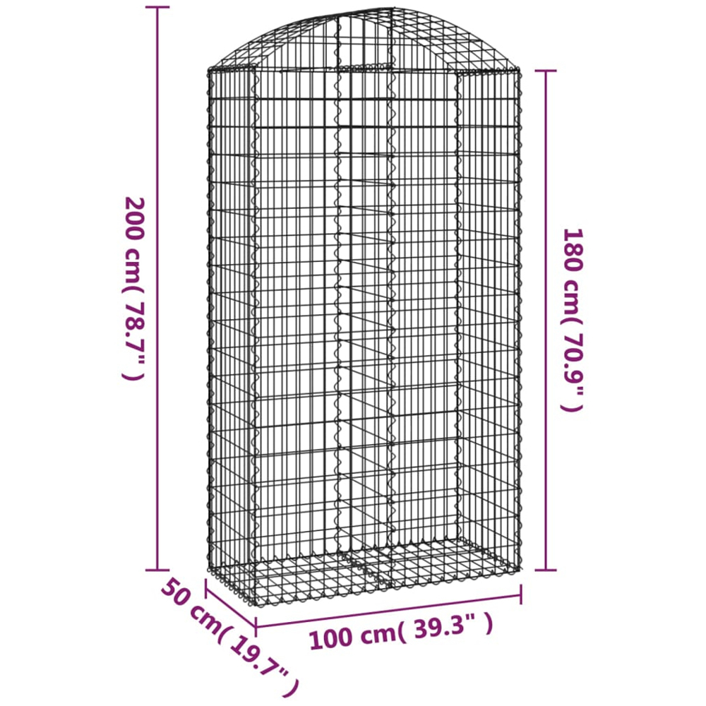 vidaXL Silver Galvanised Iron Arched Gabion Basket 100 x 50 x 180/200cm Image 4
