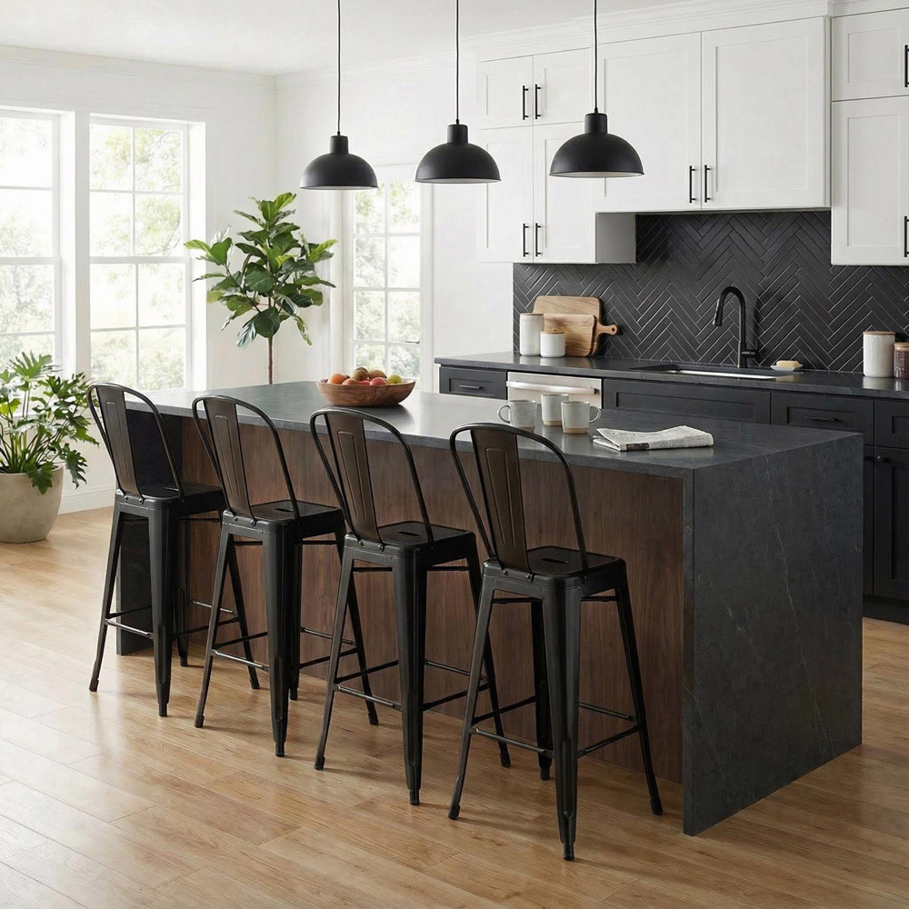 FWStyle Black Gloss Metal Bar Chair 4 Pack Image 5