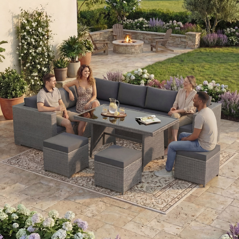GARDEN VIDA Belgrave Rattan Effect 9 Seater Garden Dining Set Grey Image 3