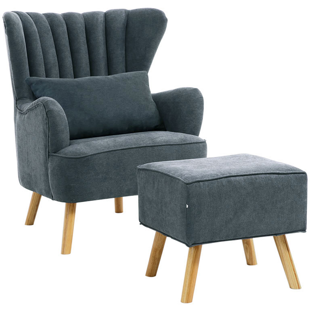 Living and Home Grey Faux Wool Upholstered Armchair and Footstool Image 2