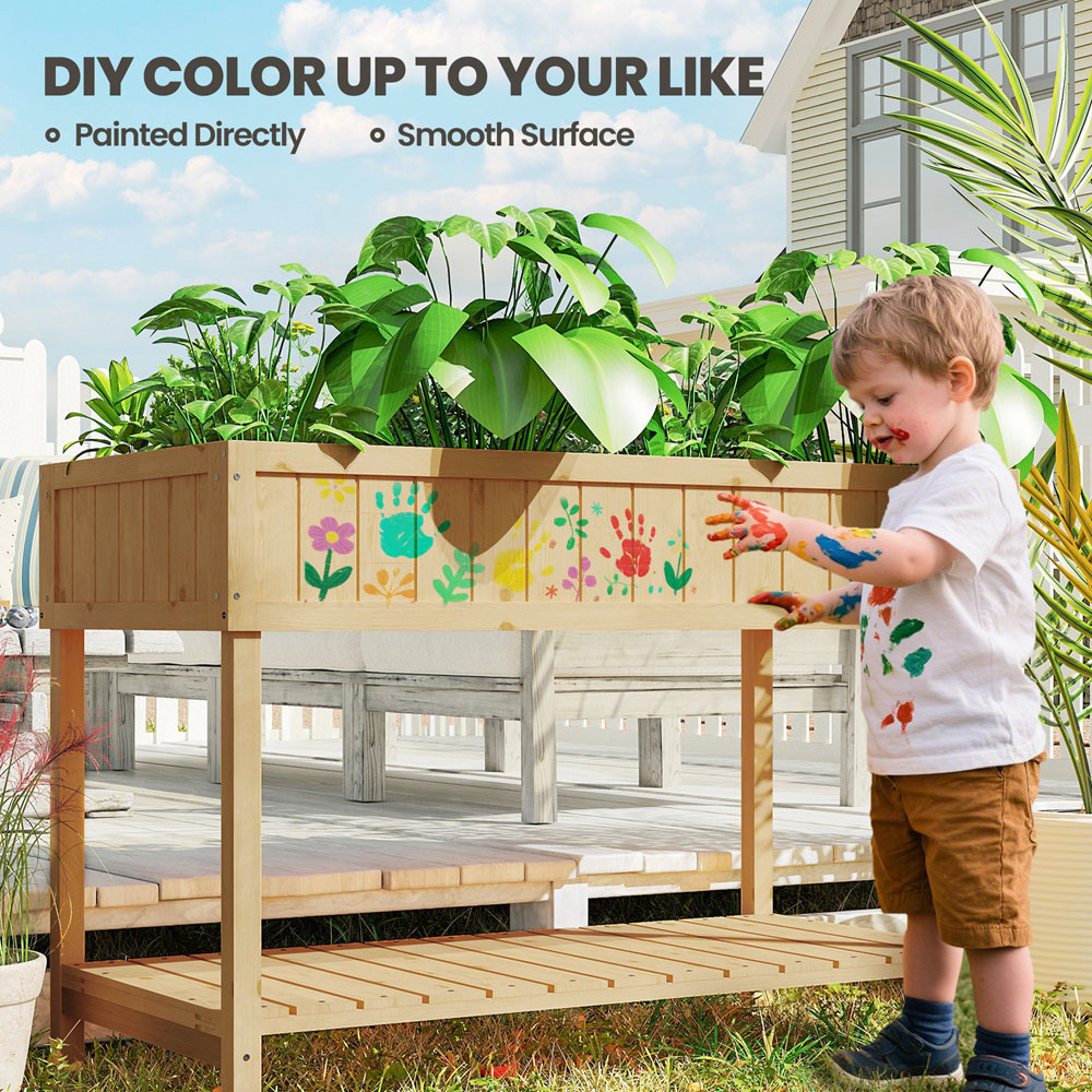 Outsunny Natural Wooden 8 Cube Herb Planter Stand with Shelf Image 5