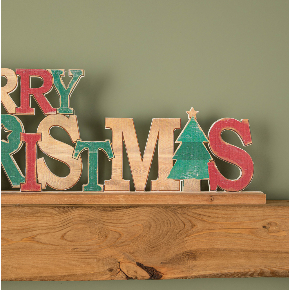 Samuel Alexander Red and Green Wooden Merry Christmas Table Top Sign 80cm Image 5