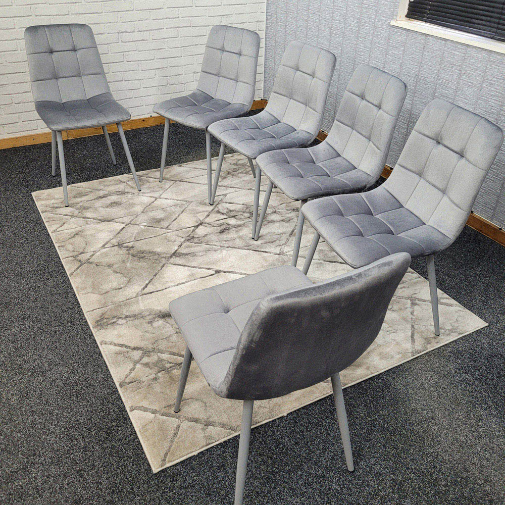 Denver Set of 6 Grey Velvet Dining Chairs Image 2