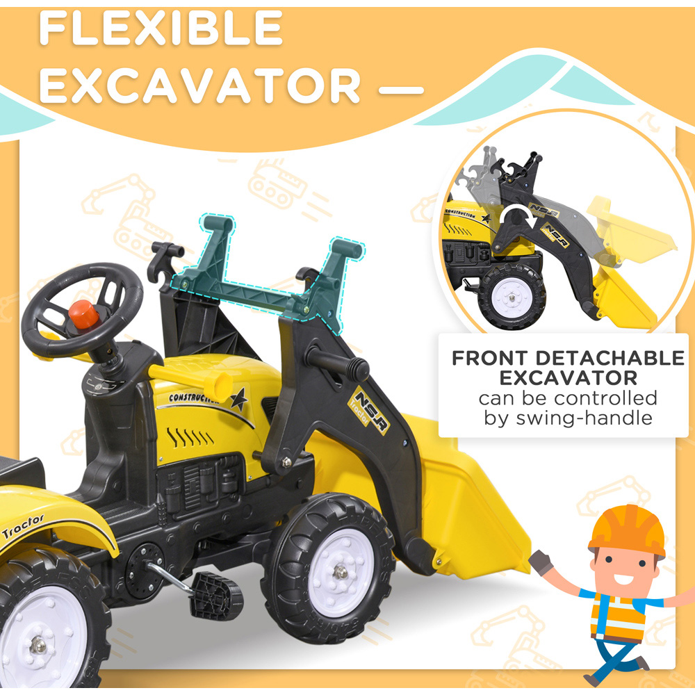 Tommy Toys Pedal Go Kart Kids Ride On Excavator with Trailor Yellow Image 3
