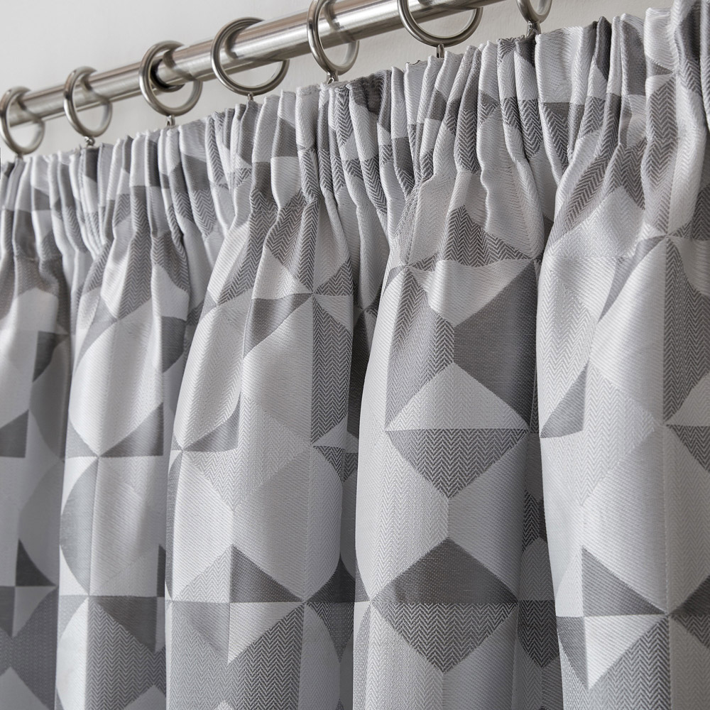 Alan Symonds Scandi Silver and Grey Jacquard Lined Pencil Pleat Taped Top Curtains 117 x 137cm Image 2