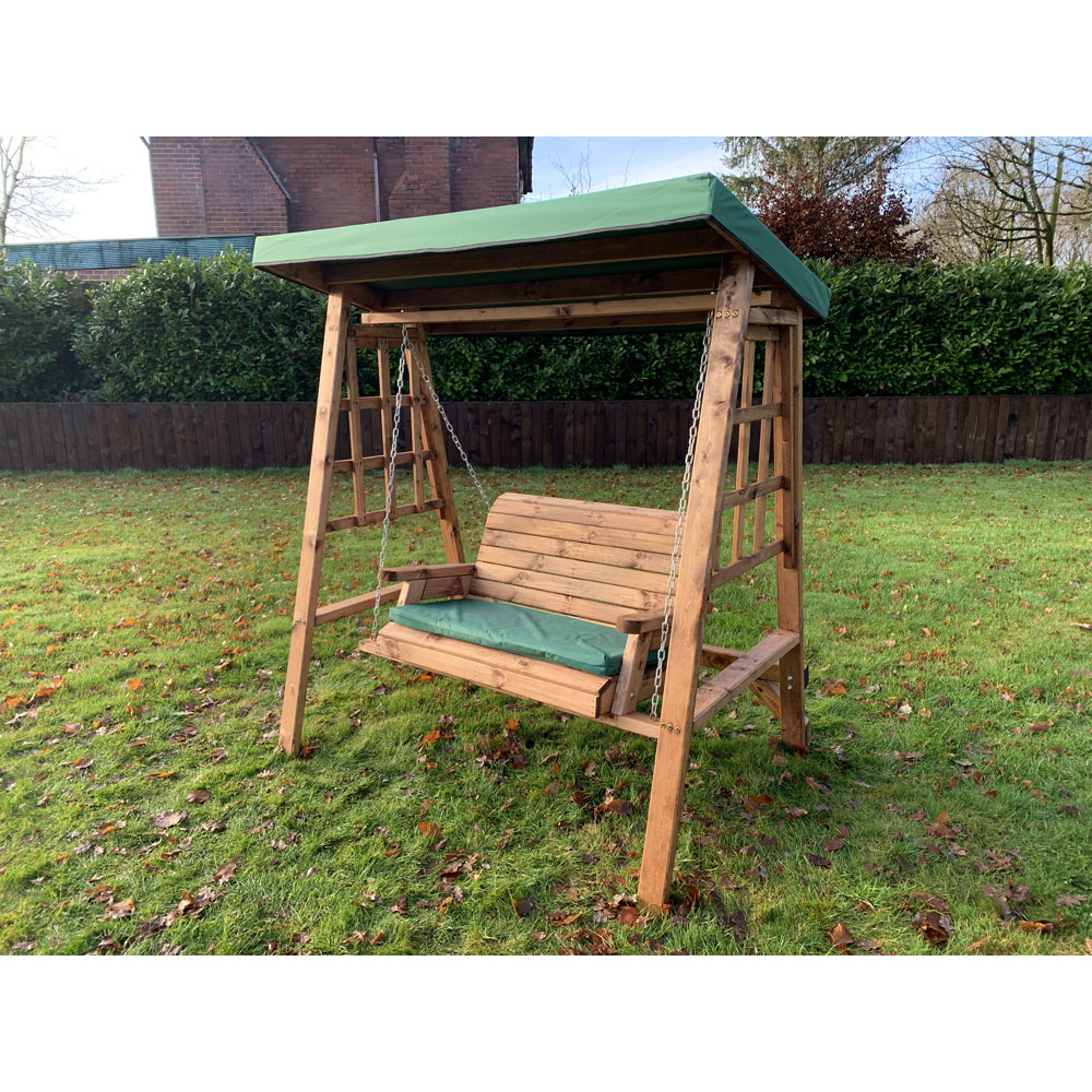 Charles Taylor Dorset 2 Seater Swing with Green Cushions and Roof Cover Image 4