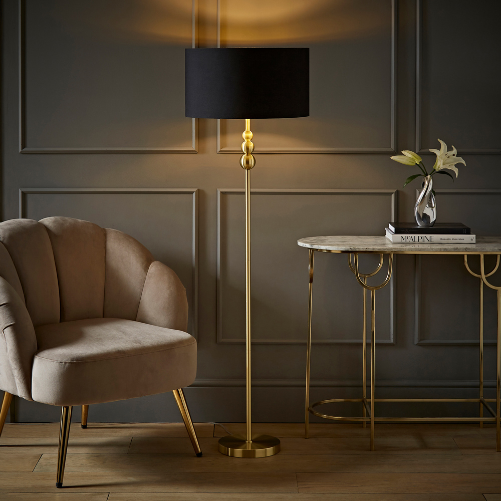 ValueLights Marissa Black and Gold Shade Gold Ball LED Floor Lamp Image 2
