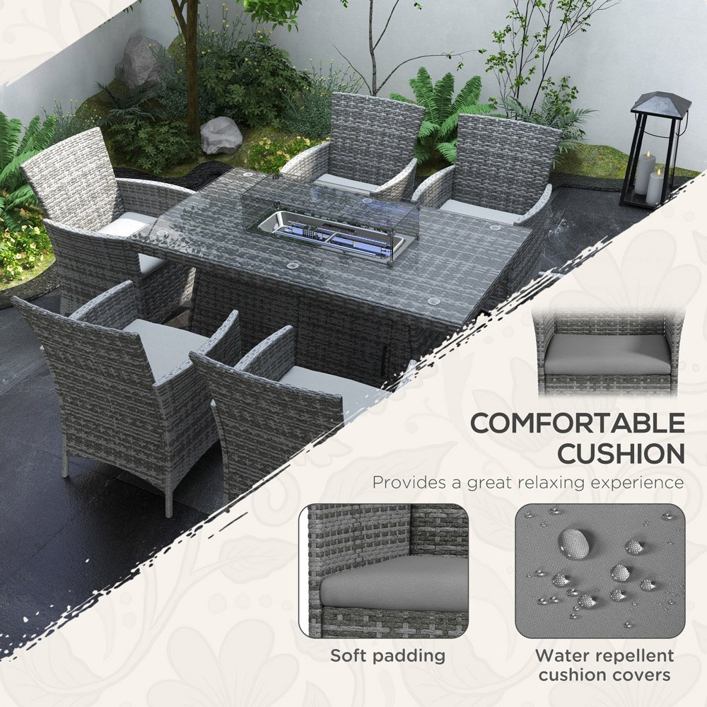 Outsunny Rattan 6 Seater Dining Sets with 50000 BTU Burner Table Grey Image 5