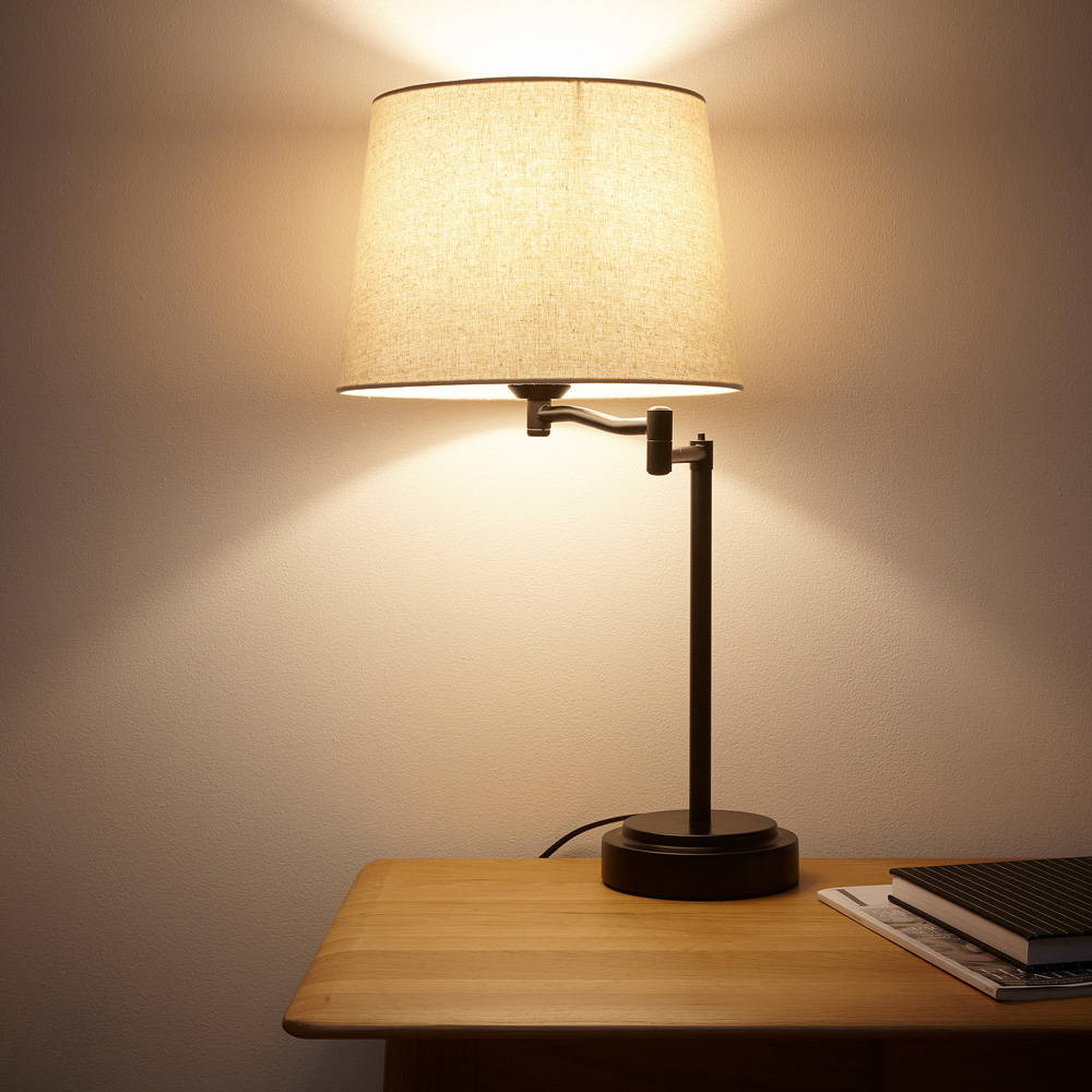 Kliving Chancery Natural Linen Shade Matt Black Swing Arm Table Lamp Image 3