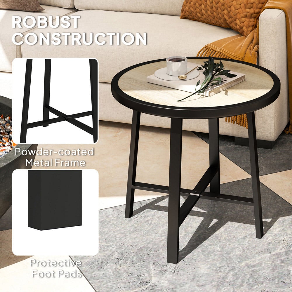 Outsunny Natural Wood Finish SPC Tabletop Round Garden Coffee Table Image 7