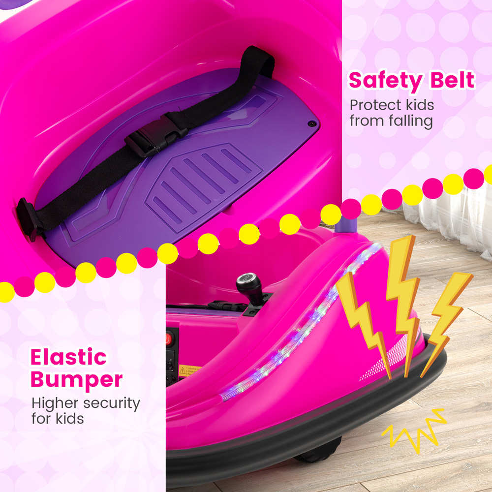 Costway Kids Pink Electric Bumper Car with Spin and Remote Control Image 7