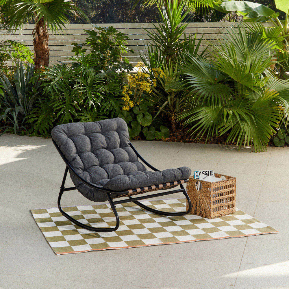 Home Detail Marbella Black Rocking Chair with Dark Grey Cushions Image 7
