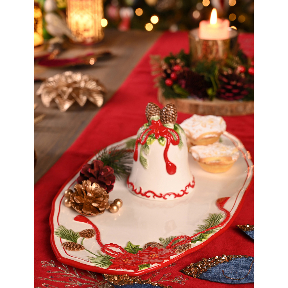 The Seasonal Gift Co Regal Tidings Christmas Poinsettia Ceramic Serving Platter Image 2