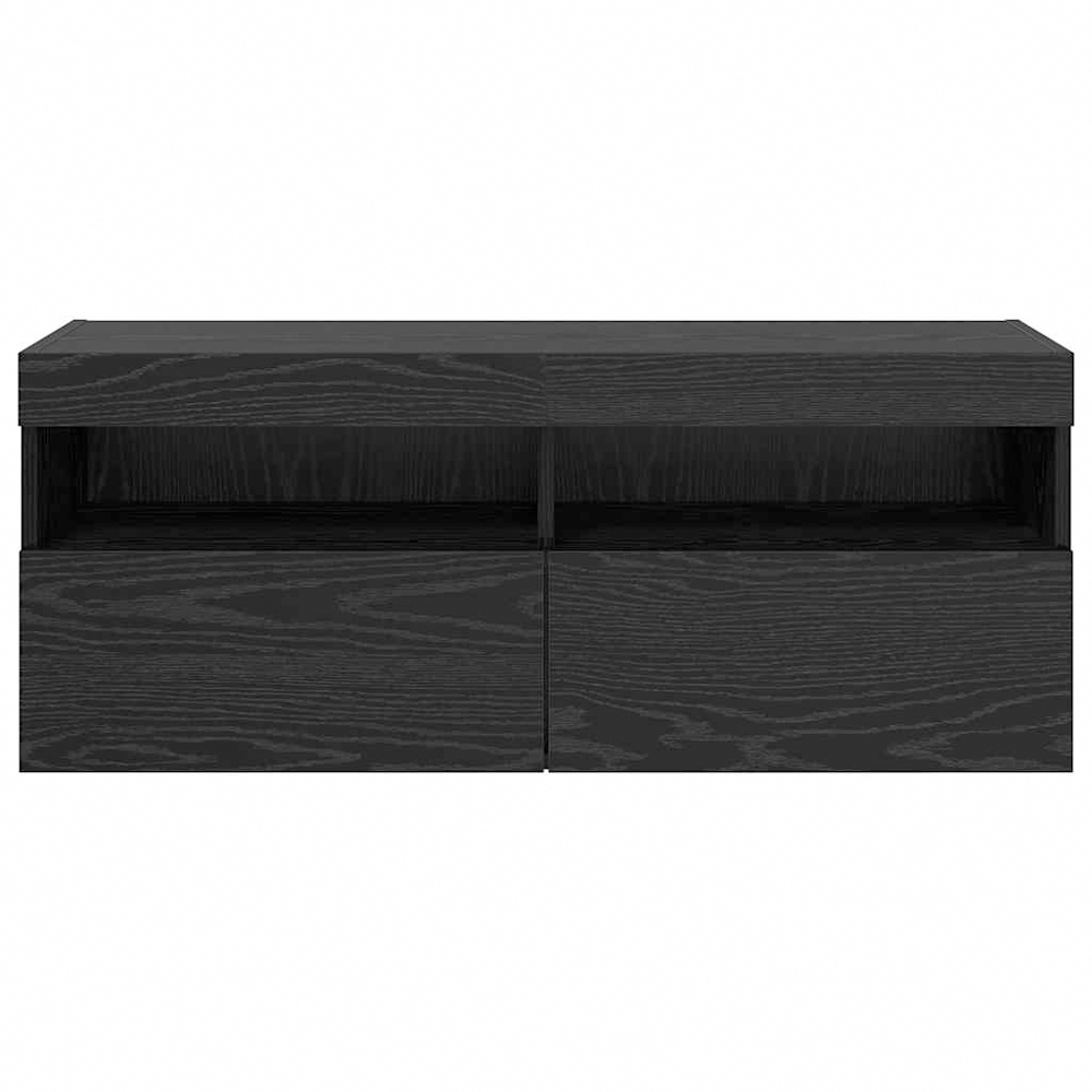 vidaXL 2 Door 2 Shelf Black Oak TV Cabinet with LED Lights Image 7