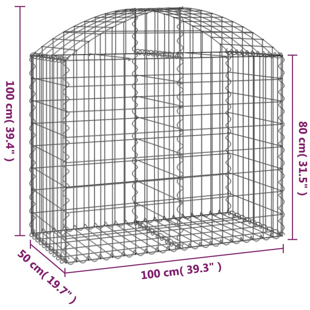 vidaXL Silver Galvanised Iron Arched Gabion Basket 100 x 50 x 80/100cm Image 4