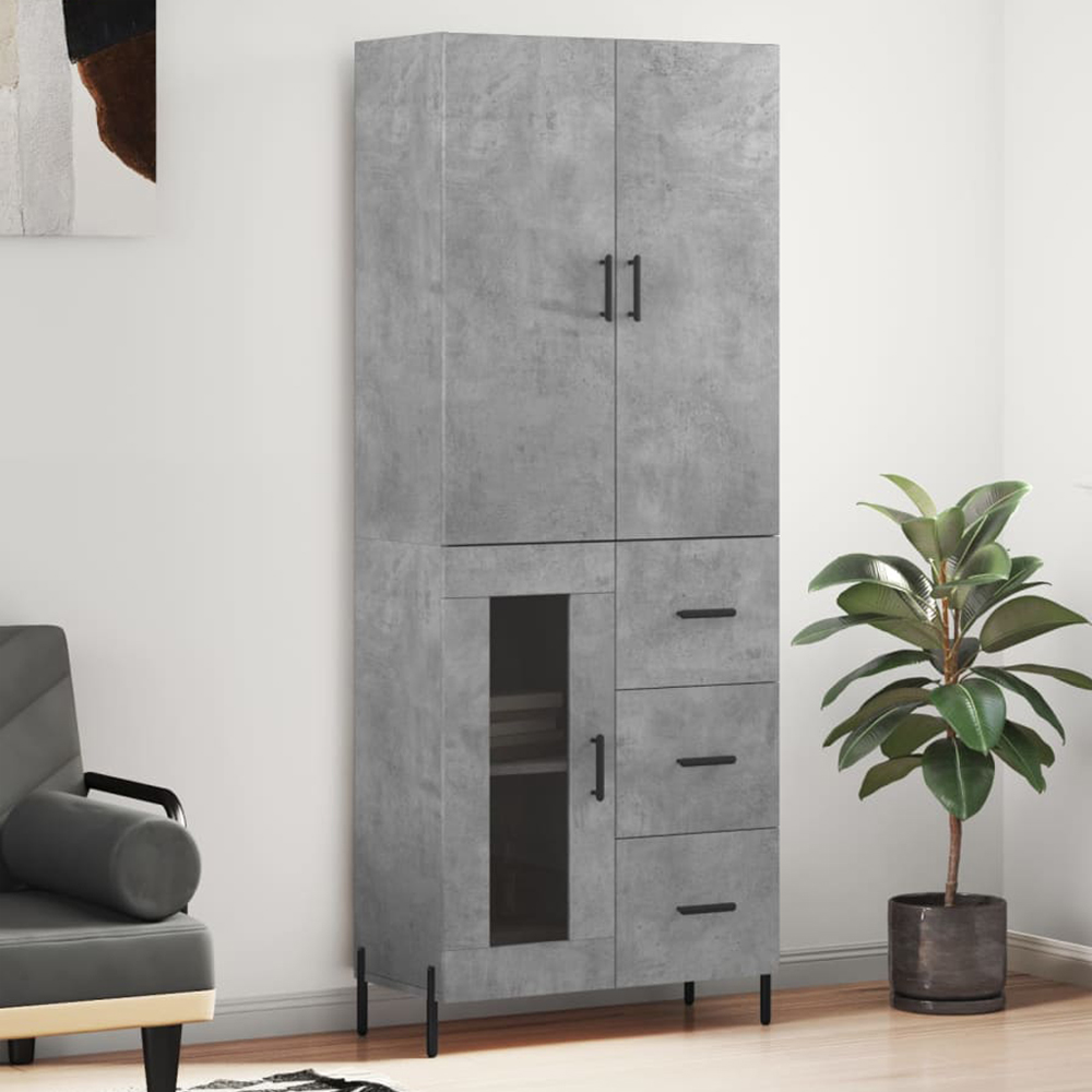 vidaXL 3 Wood and Glass Door 3 Drawer Grey Highboard Image 1