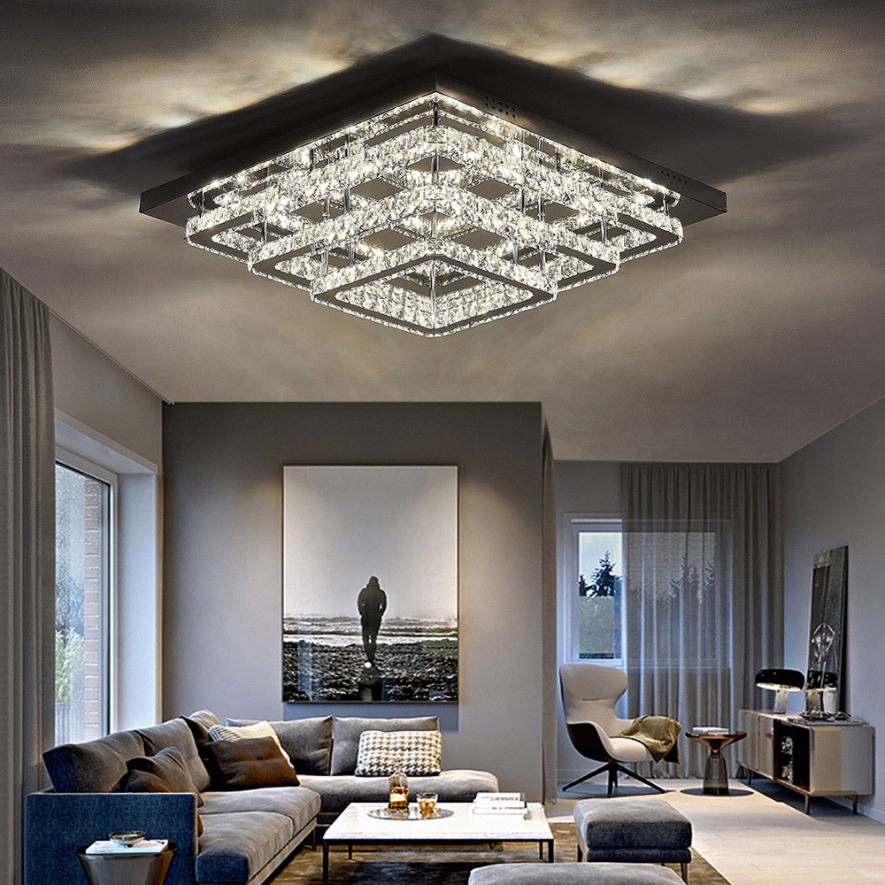Living and Home 24 inch Square Glamourous Cystal Dimming LED Ceiling Light Image 7