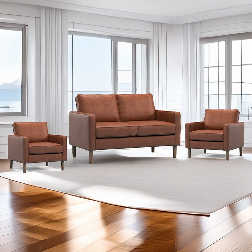 Bexhill 4 Seater Tan Faux Leather Sofa Suite Image 1