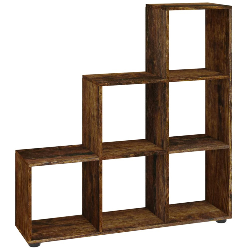 vidaXL 6 Shelf Smoked Oak Staircase Bookcase Image 2