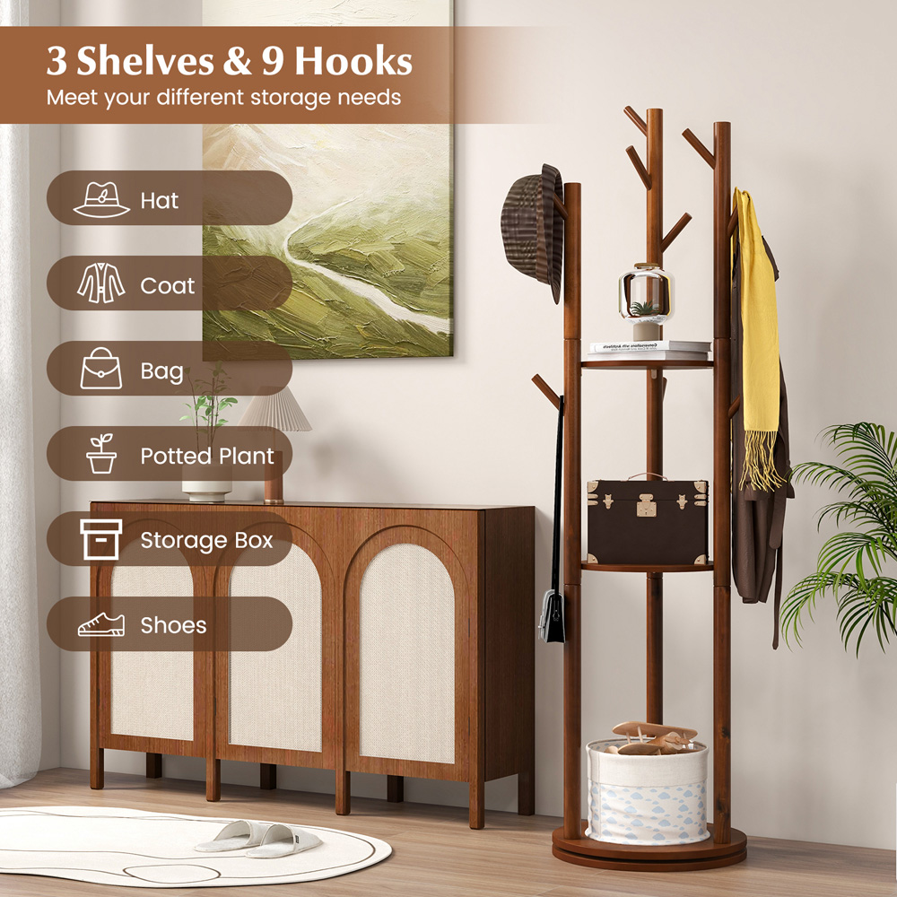 Costway Freestanding Wooden Coat Tree Image 5