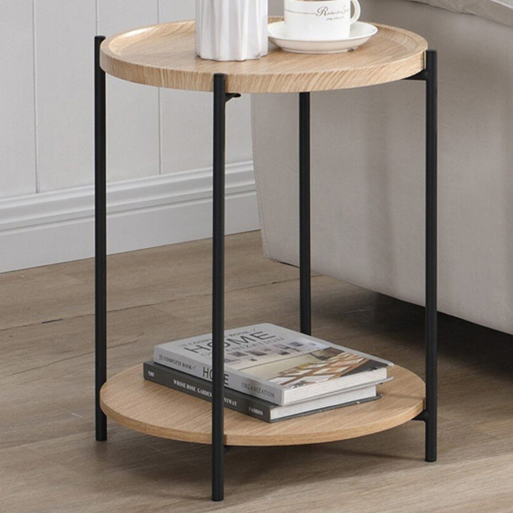 Natural 2 Tier Side Table  Natural and Black Image 1