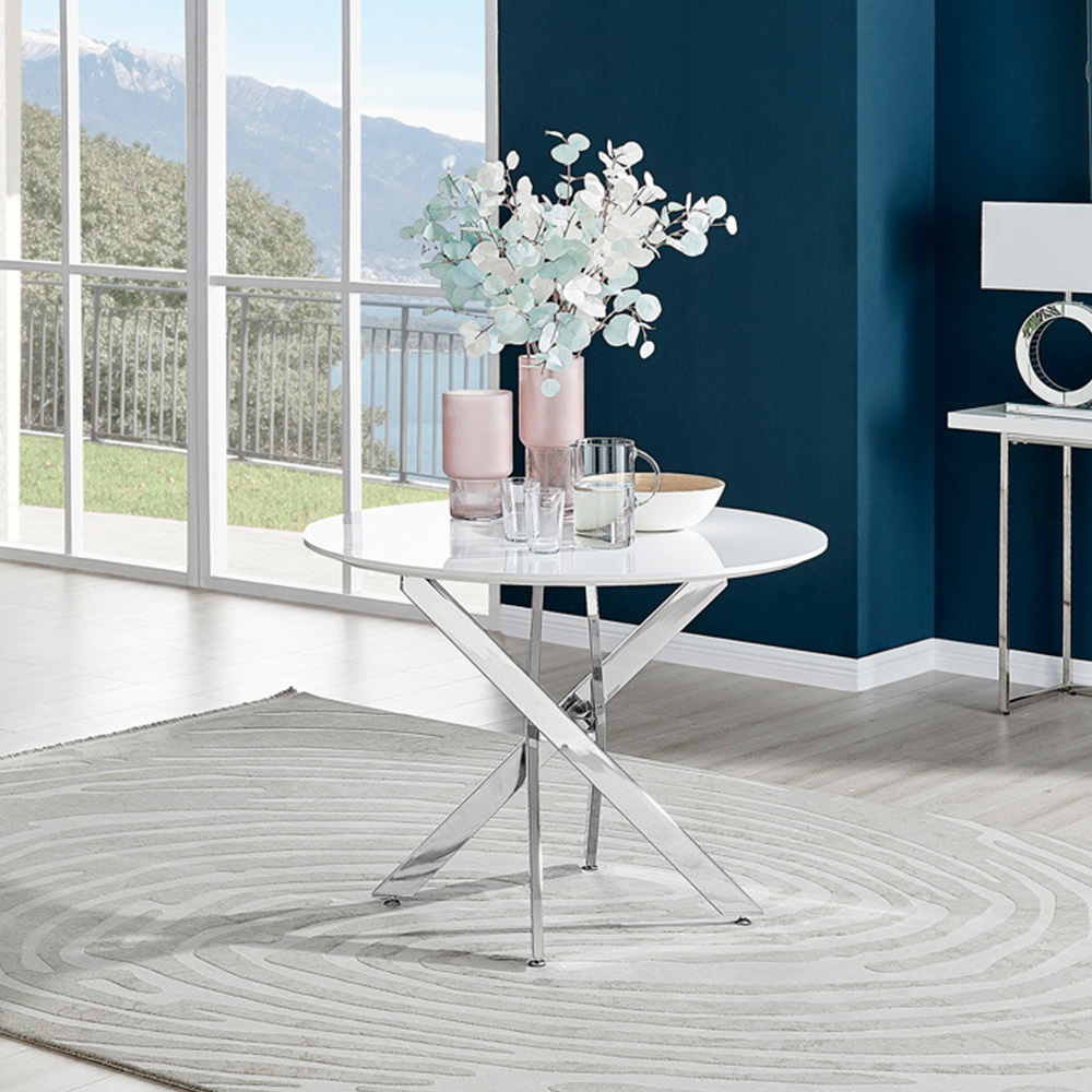 Furniturebox Arona 4 Seater Round Dining Table White High Gloss and Silver Image 7