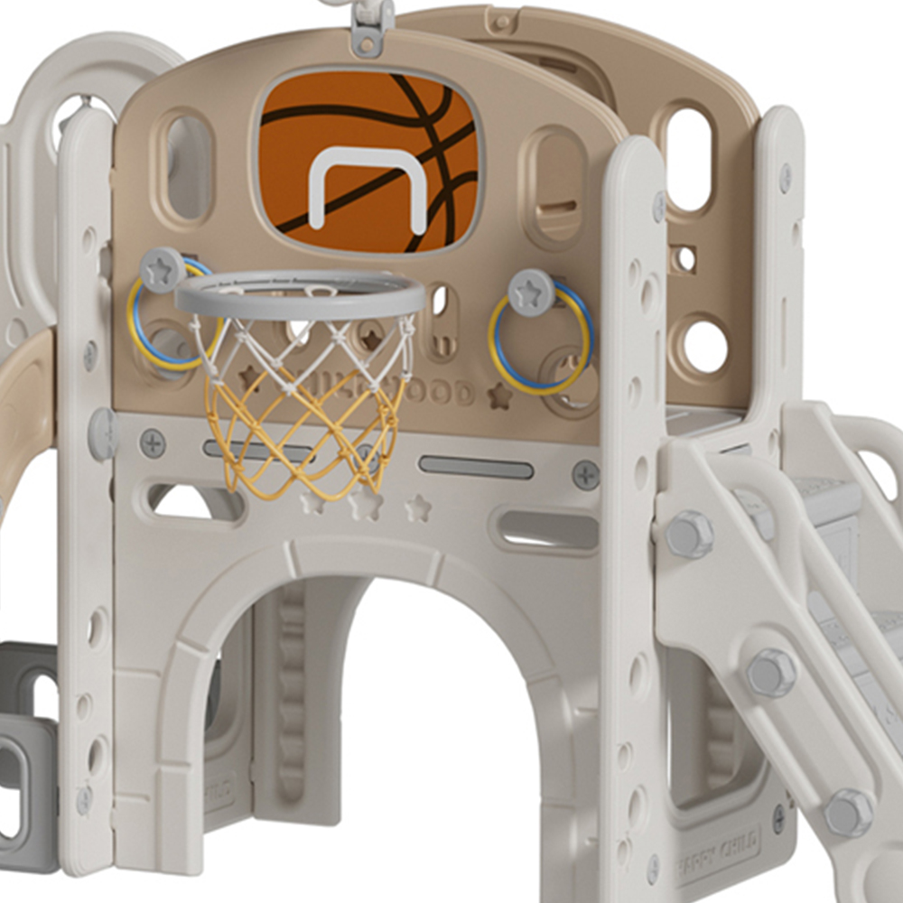 H&O Direct Toddler Brown Slide and Climber Playset with Basketball Hoop and Telescope Image 2