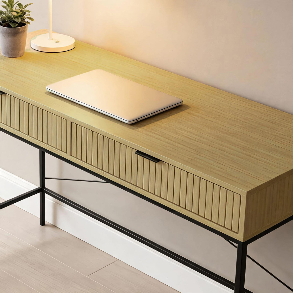 Home Source Wisbech 2 Drawer Oak Effect and Black Desk Image 5