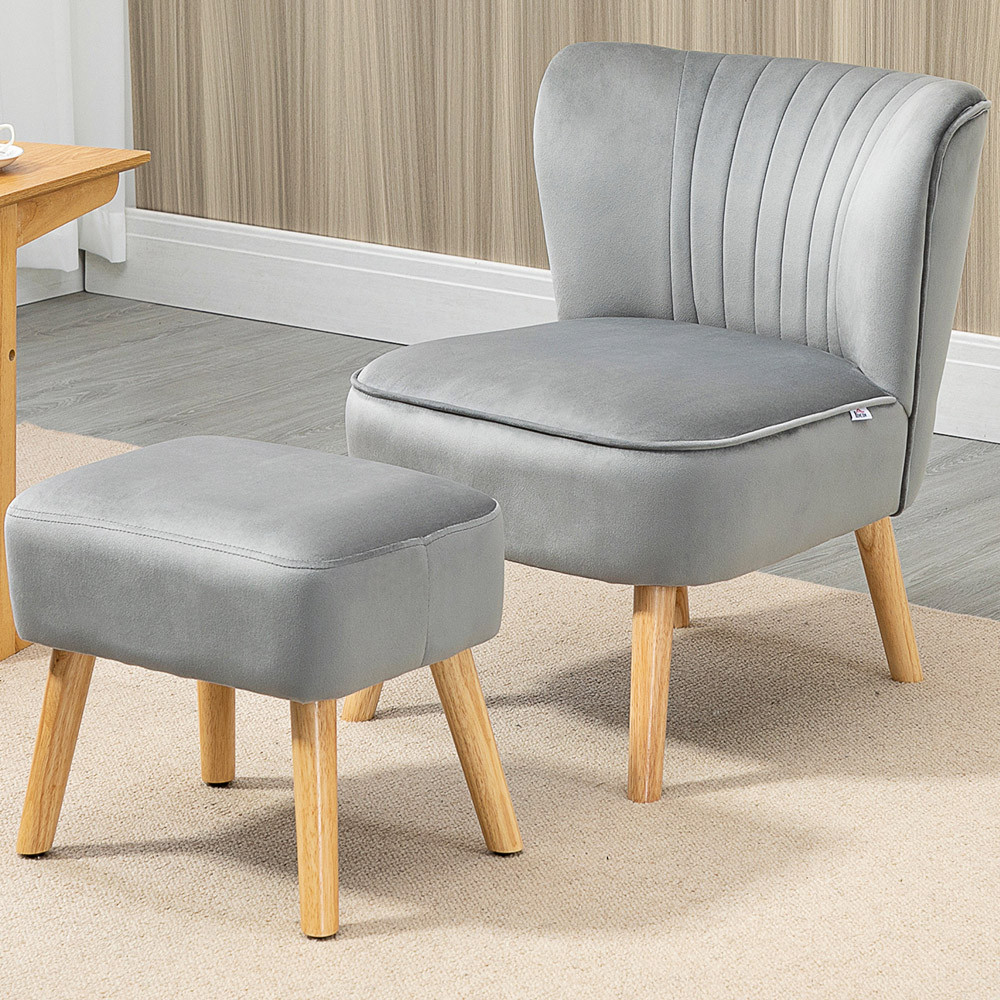 Portland Grey Tufted Accent Chair with Footstool Image 1