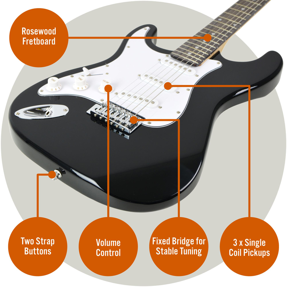 3rd Avenue Black Full Size Left Hand Electric Guitar Set Image 4