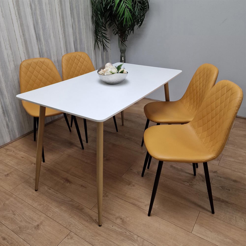 Portland 4 Seater Faux leather Dining Set White and Mustard Image 5