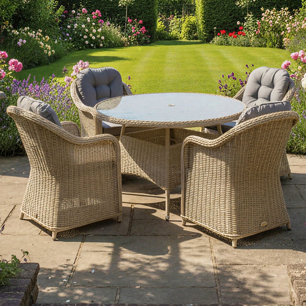 Oseasons Sicilia 4 Seater Rattan Dining Set Sandy Oak Image 1