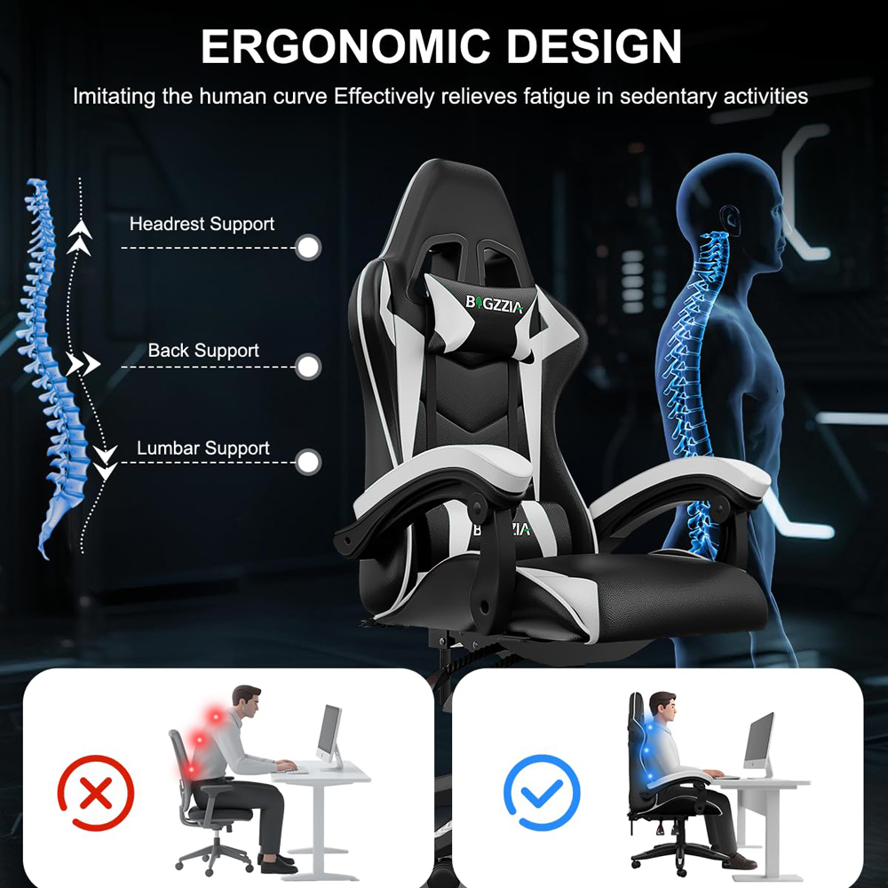 Rattrix White Ergonomic High Back Gaming Chair with Bluetooth 5.3 Stereo Speakers Image 3