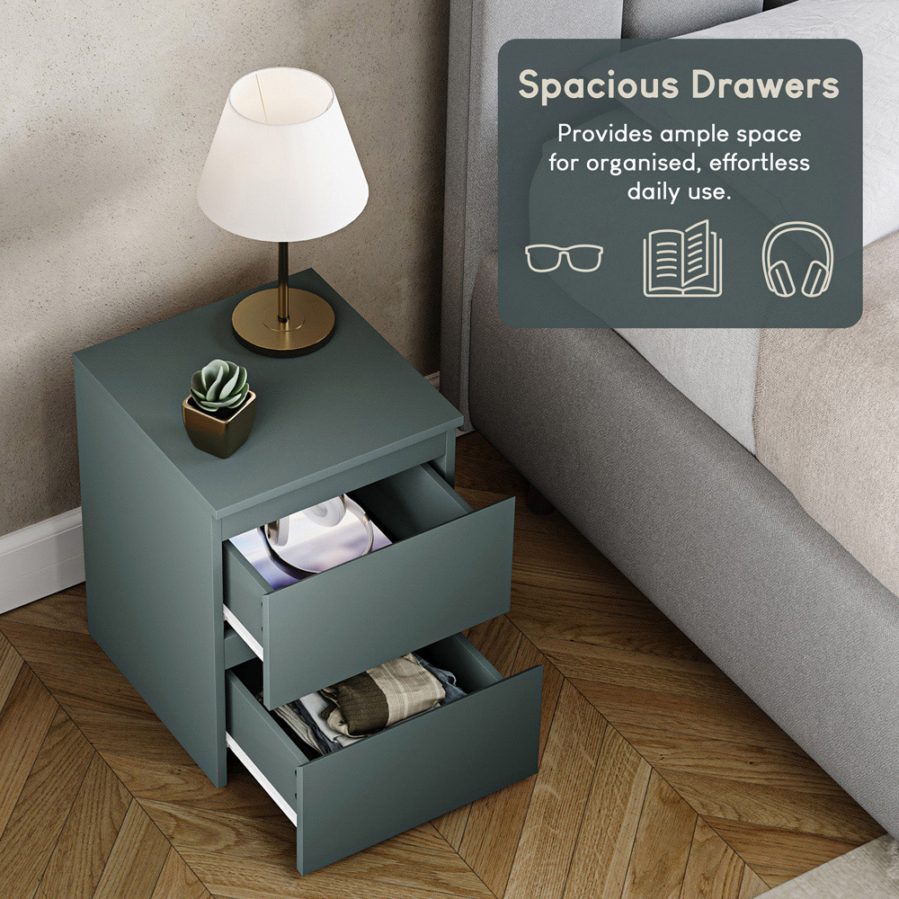 VIDA DESIGNS Denver Jasper Green 2 Drawer Bedside Table Image 7